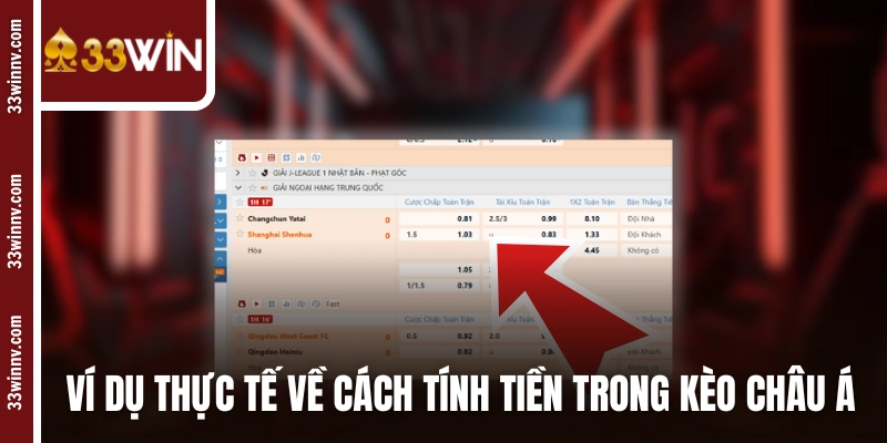 Ví dụ thực tế về cách tính tiền trong kèo châu Á